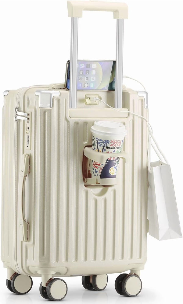 20 in Carry on Luggage with Cup Holder & USB Port, Airline Approved TSA - Locked Luggage, Lightweight PC Material Travel Suitcase